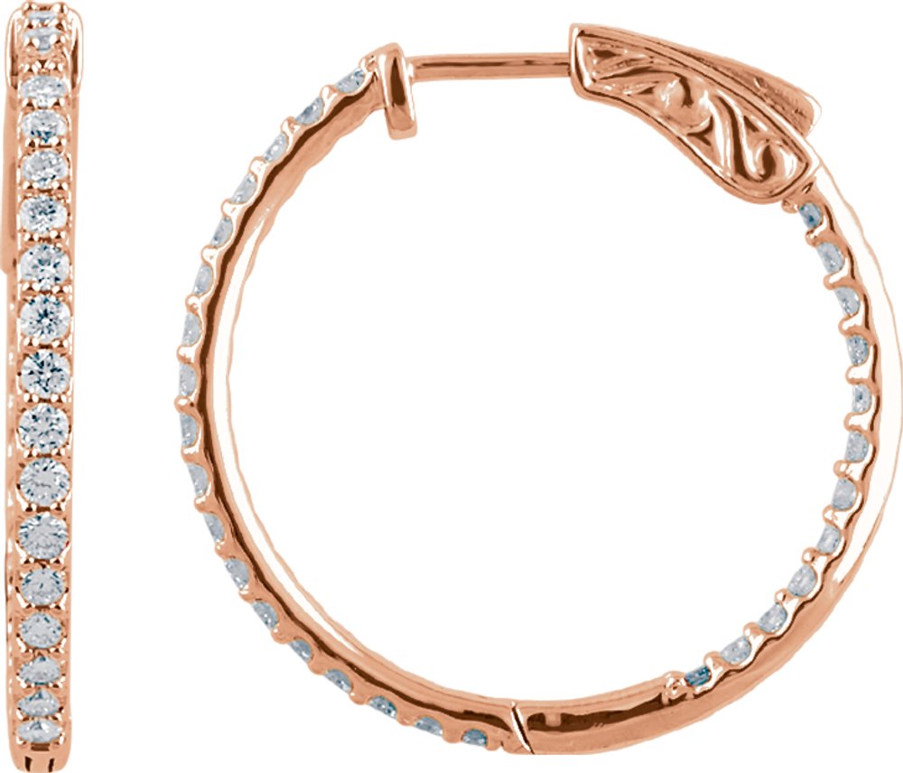 14K Rose Gold 1 CTW Natural Diamond Inside-Outside 26.5 mm Hinged Hoop Earrings