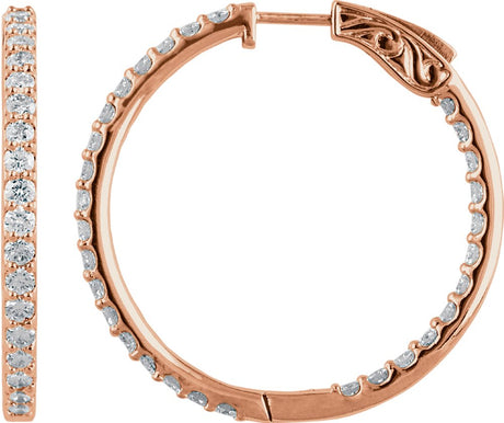 14K Rose Gold 3 CTW Natural Diamond Inside-Outside 34.5 mm Hinged Hoop Earrings