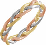 14K White/Yellow/Rose 3.5 mm Hand-Woven Band Size 5