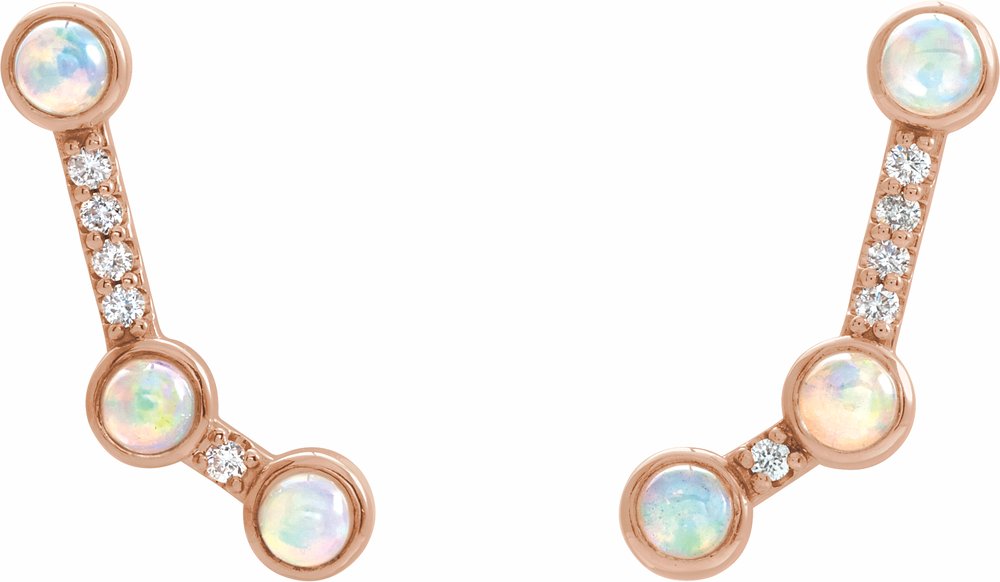 14K Rose Natural Ethiopian Opal & .08 CTW Natural Diamond Ear Climbers