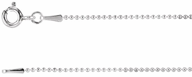 14K White Gold 1 mm Hollow Bead 20" Chain
