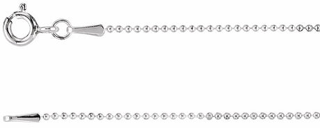 14K White Gold 1 mm Hollow Bead 18" Chain
