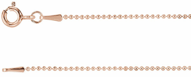 14K Rose Gold 1 mm Hollow Bead 18" Chain