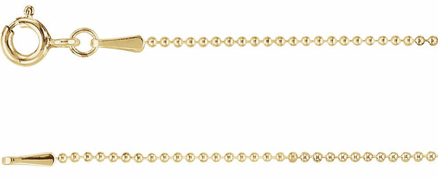 14K Yellow Gold 1 mm Hollow Bead 16" Chain