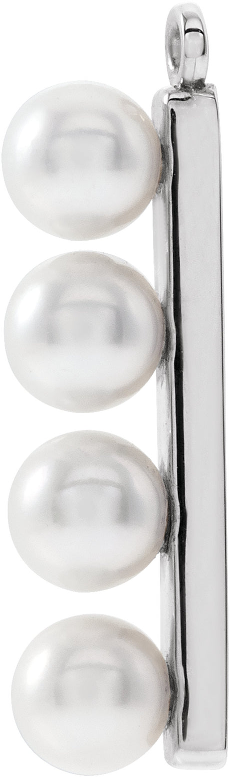 14K White 3.5 mm Cultured White Freshwater Pearl Bar Dangle