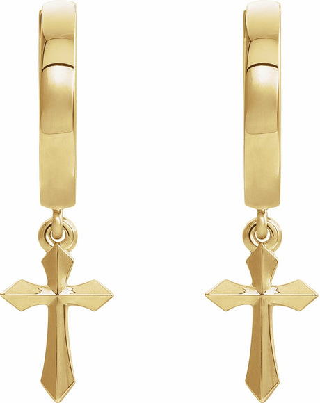 14K Yellow 20.1 mm Cross Hinged Hoop Earrings