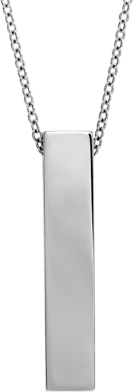 14K White Gold Engravable Sculptural Bar 16-18" Necklace