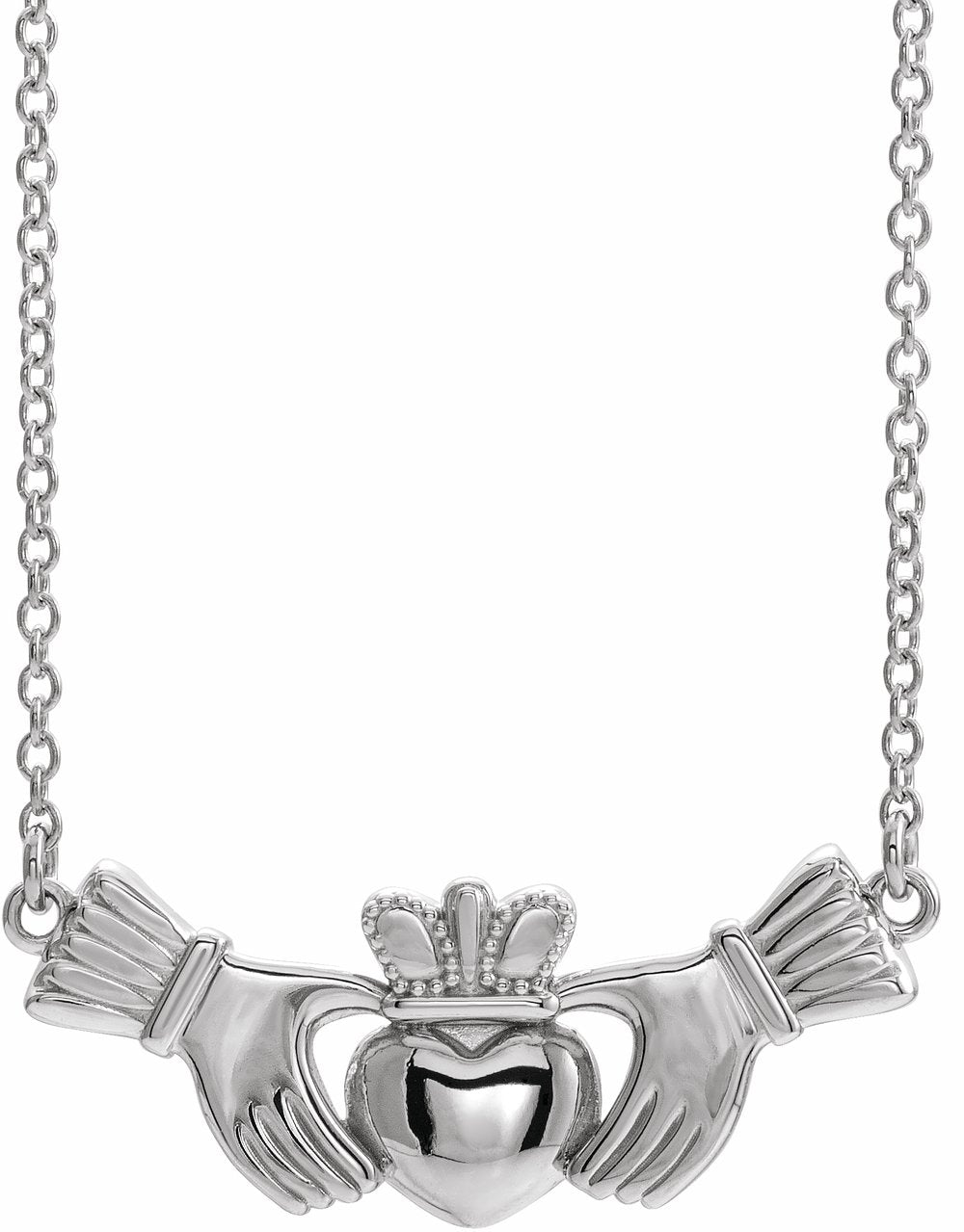 14K White Gold Claddagh 18" Necklace