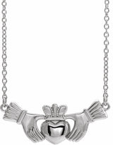 14K White Gold Claddagh 18" Necklace
