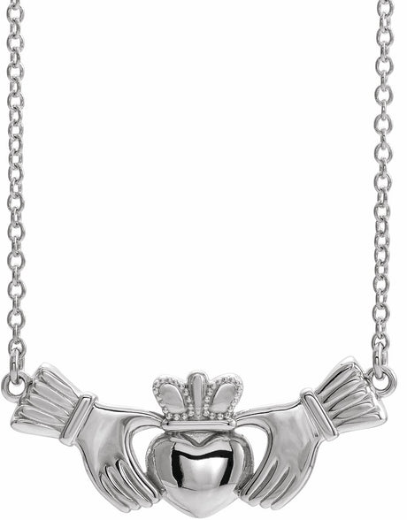 14K White Gold Claddagh 18" Necklace