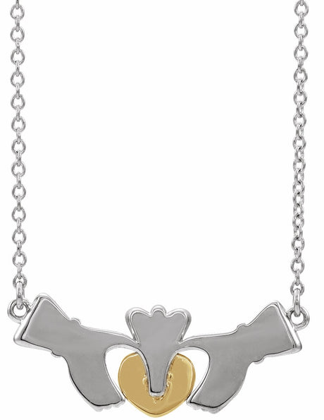 14K White/Yellow Claddagh 18" Necklace