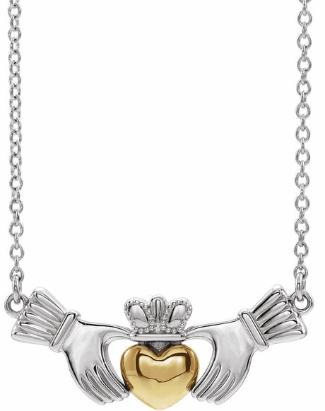 14K White/Yellow Claddagh 18" Necklace