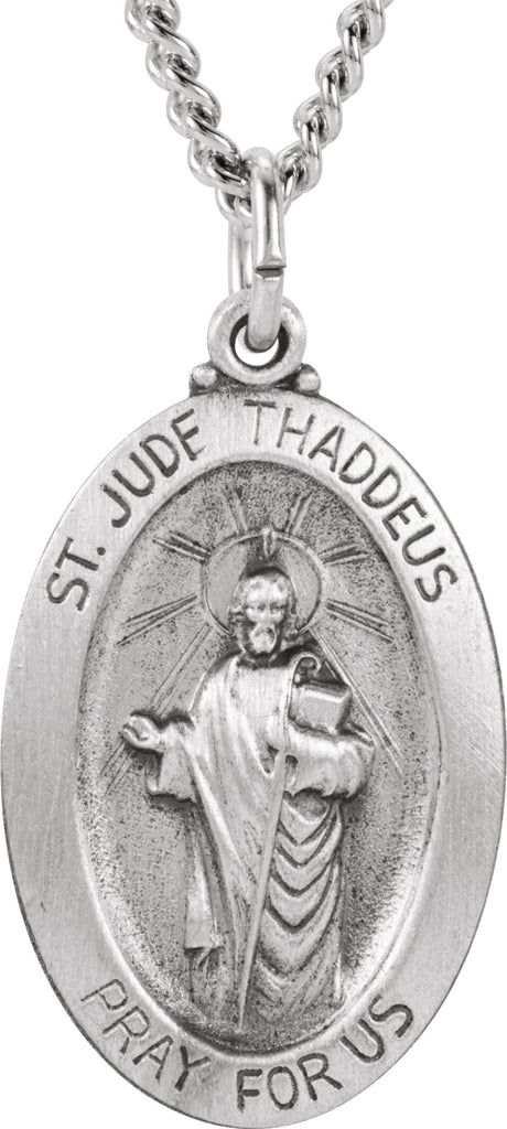 Sterling Silver 23.7x16.2 mm Oval St. Jude Thaddeus 24" Necklace