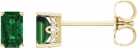 14K Yellow Gold Lab-Grown Emerald Scroll Setting® Earrings
