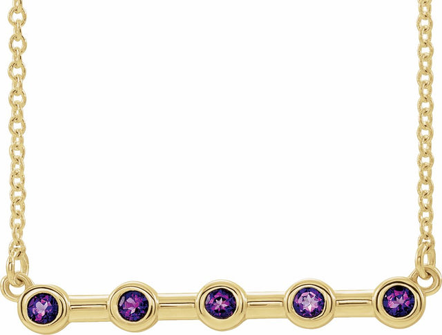 14K Yellow Gold Natural Amethyst Bezel-Set Bar 18" Necklace