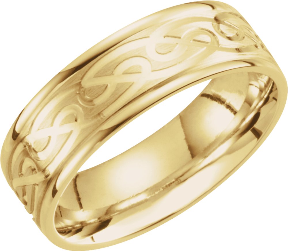 14K Yellow Gold 7 mm Celtic-Inspired Grooved Comfort-Fit Flat Band Size 8.5