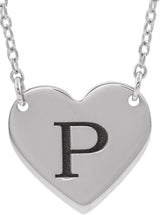 14K White Gold Engravable Heart 16-18" Necklace