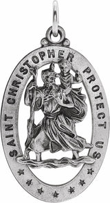 Sterling Silver 29x20 mm Oval St. Christopher Medal  