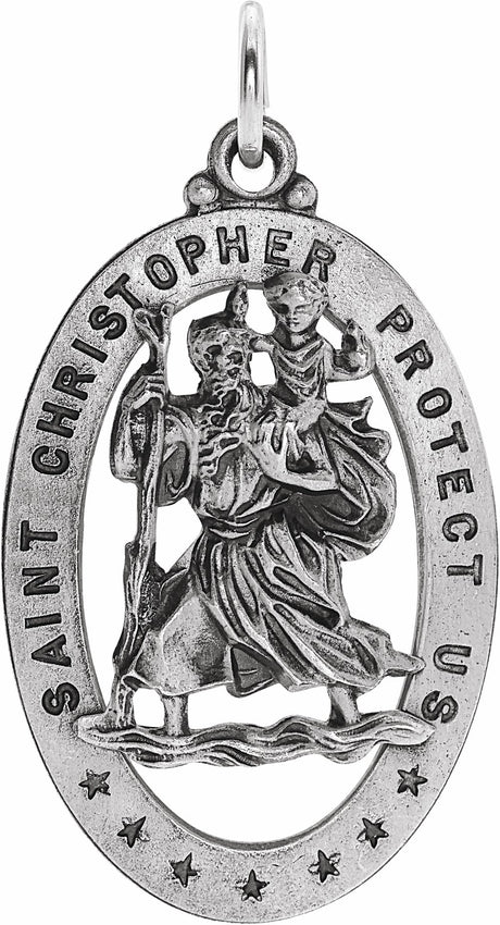 Sterling Silver 29x20 mm Oval St. Christopher Medal  