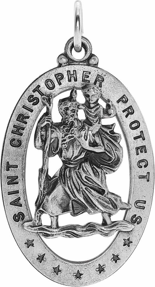 Sterling Silver 29x20 mm Oval St. Christopher Medal  