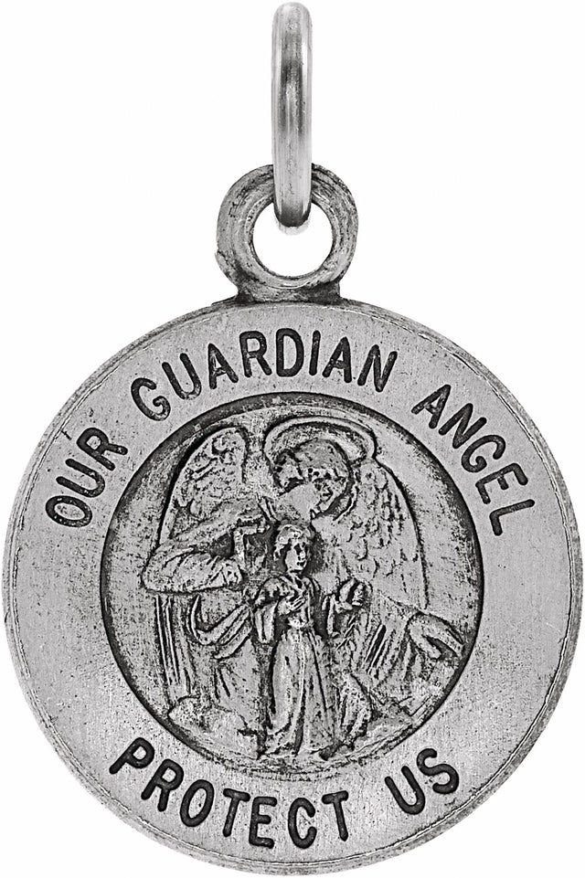 Sterling Silver 12 mm Guardian Angel Medal  