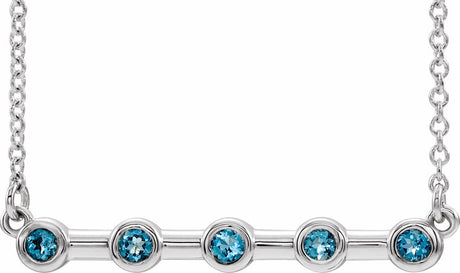 14K White Gold Natural Aquamarine Bezel-Set Bar 18" Necklace