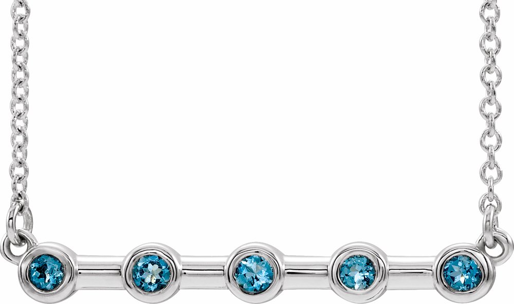 14K White Gold Natural Aquamarine Bezel-Set Bar 18" Necklace
