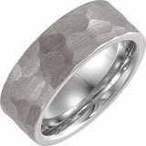 18K White Gold PVD Tungsten 8 mm Flat Hammered Band Size 6