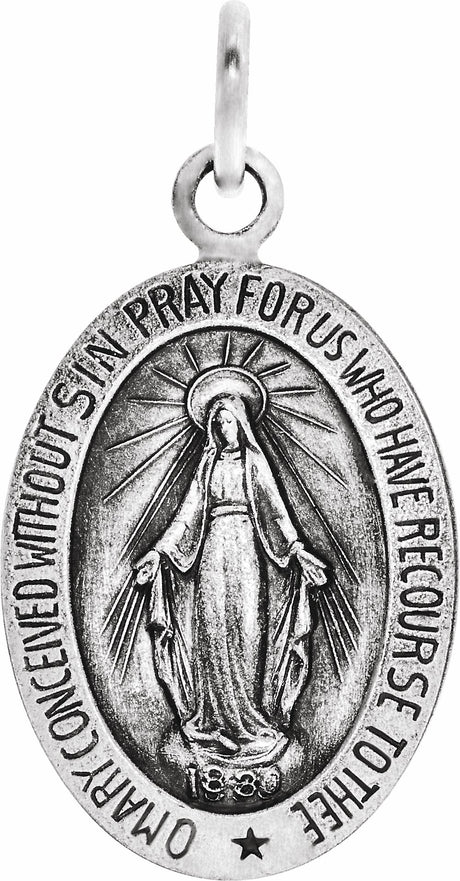 14K White 26x18 mm Oval Miraculous Medal