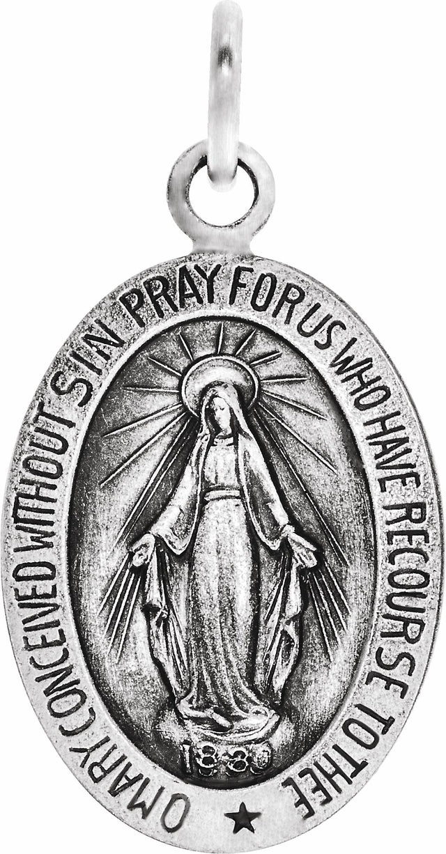 14K White 15x11 mm Oval Miraculous Medal