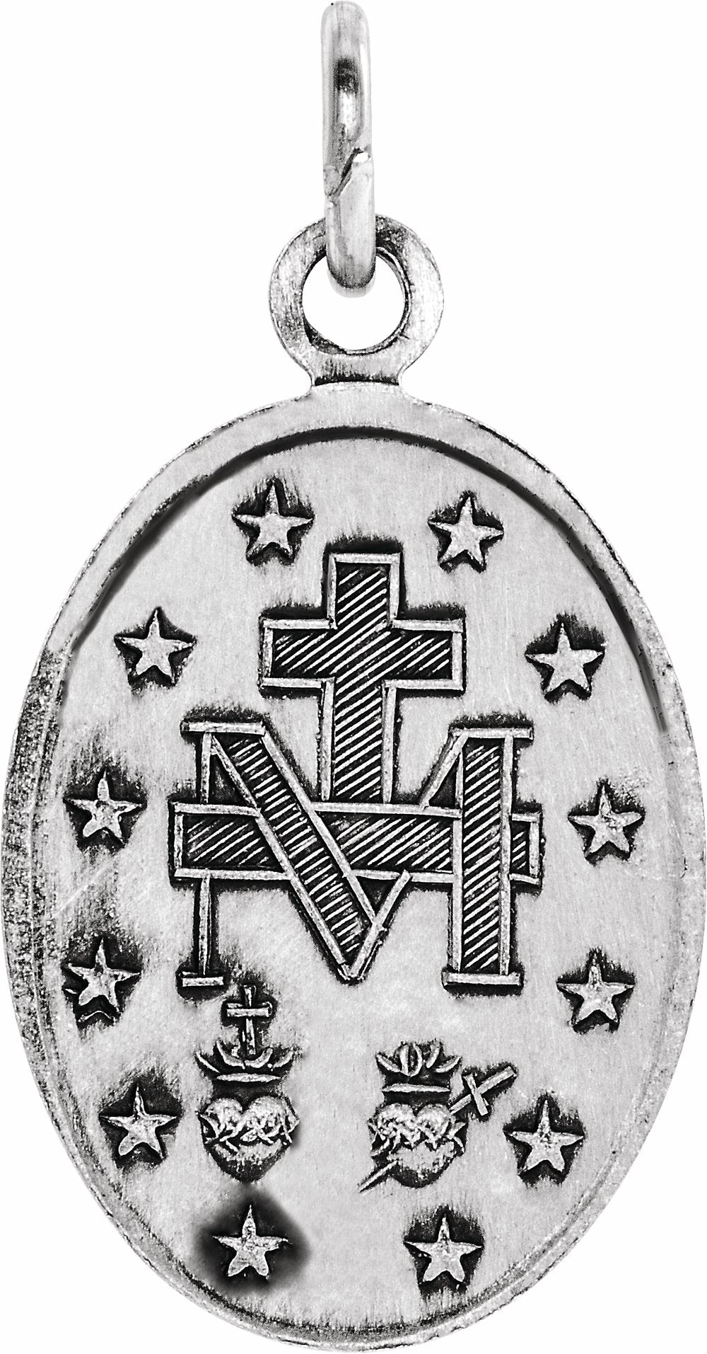 14K White 15x11 mm Oval Miraculous Medal