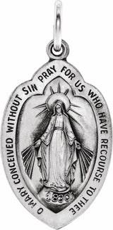 Sterling Silver 29x15 mm Oval Miraculous Medal Pendant