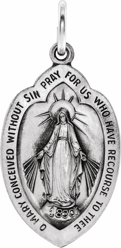 Sterling Silver 29x15 mm Oval Miraculous Medal Pendant