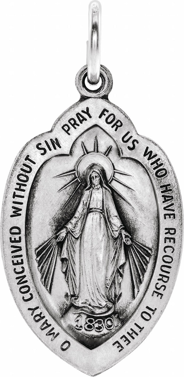 Sterling Silver 29x15 mm Oval Miraculous Medal Pendant