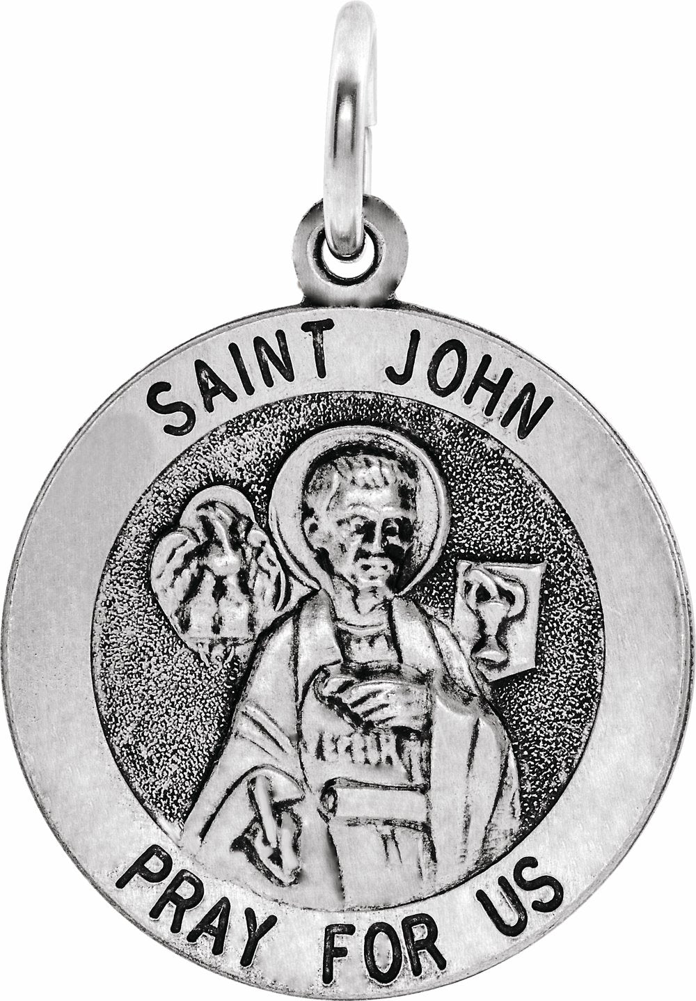 Sterling Silver 18 mm Round St. John the Evangelist Medal 