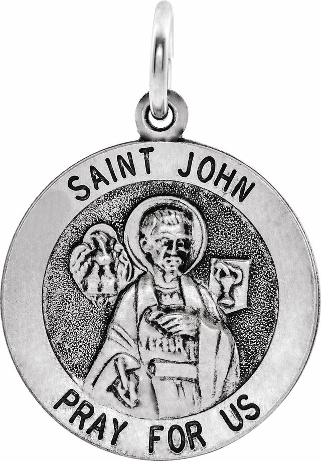 Sterling Silver 18 mm Round St. John the Evangelist Medal 