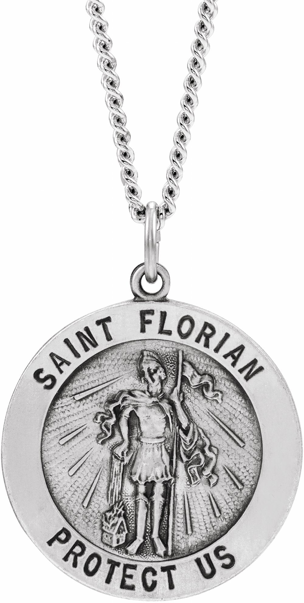 Sterling Silver 18 mm Round St. Florian Medal 18" Necklace