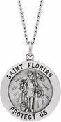 Sterling Silver 15 mm Round St. Florian Medal 18" Necklace