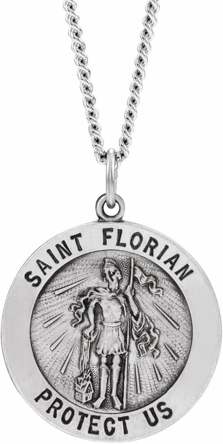 Sterling Silver 22 mm Round St. Florian Medal 24" Necklace