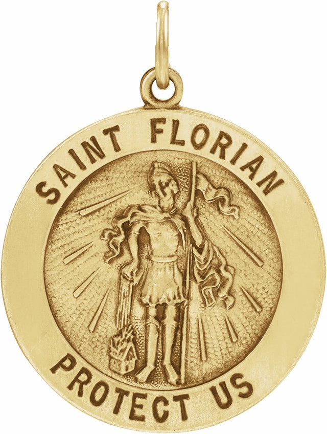 14K Yellow 12 mm Round St. Florian Medal