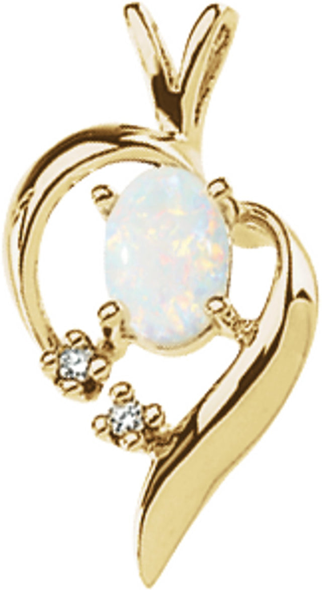 14K Yellow Natural White Opal & .02 CTW Natural Diamond Pendant 