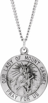 Sterling Silver 18 mm Our Lady of Mount Carmel Medal 18" Necklace