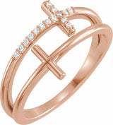 14K Rose .06 CTW Natural Diamond Sideways Cross Ring