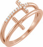 14K Rose .06 CTW Natural Diamond Sideways Cross Ring