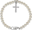 Sterling Silver Cultured White Freshwater Pearl & Imitation White Cubic Zirconia Cross 5 1/2" Bracelet