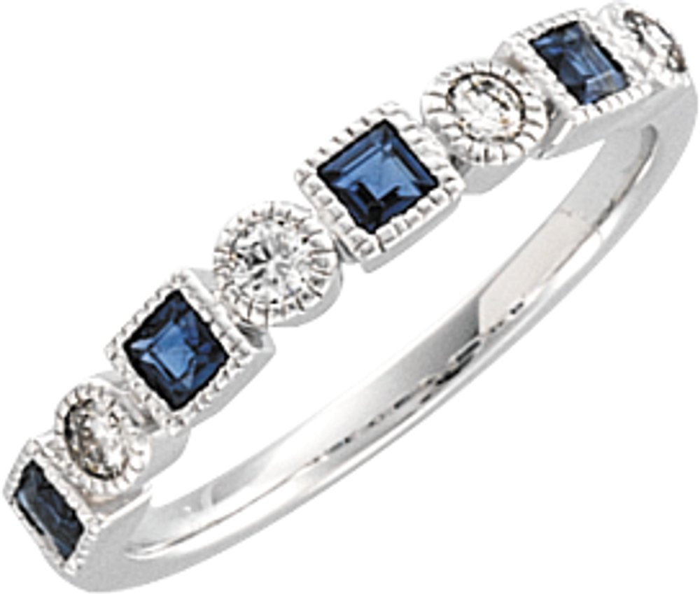 14K White 1/5 CTW Natural Diamond & Natural Blue Sapphire Anniversary Band 