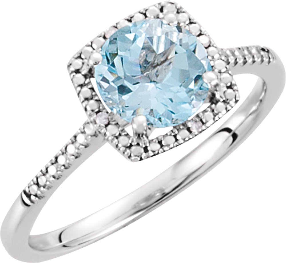 Sterling Silver Natural Sky Blue Topaz & .01 CTW Natural Diamond Ring