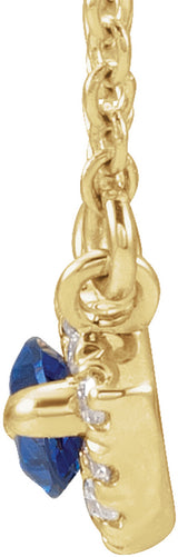 14K Yellow Lab-Grown Blue Sapphire & .05 CTW Natural Diamond Halo-Style 18" Necklace