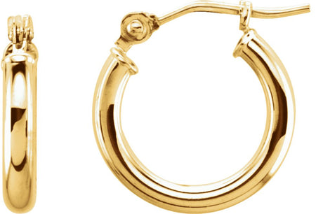14K Yellow Gold Tube 13 mm Hoop Earrings