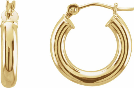 14K Yellow Tube 15 mm Hoop Earrings